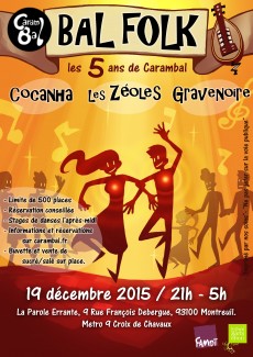 Bal folk le 19 décembre à Montreuil avec Cocanha, Gravenoire, et les Zéoles